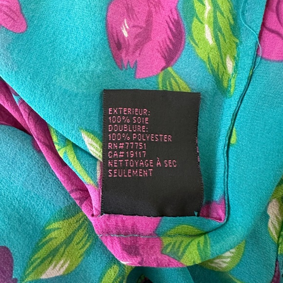 Betsey Johnson Turquoise Fuchsia Floral Silk Tube Top 0 - Picture 6 of 6